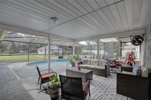 7809 Alafia Dr, Riverview, FL 33578 - sunroom with outdoor lounge area and a swimming pool