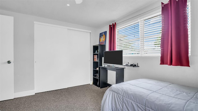bedroom with a closet and carpet flooring