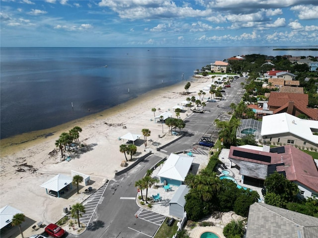 aerial view featuring a beach view and a water view