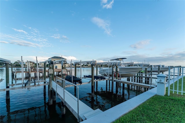 dock area featuring a water view