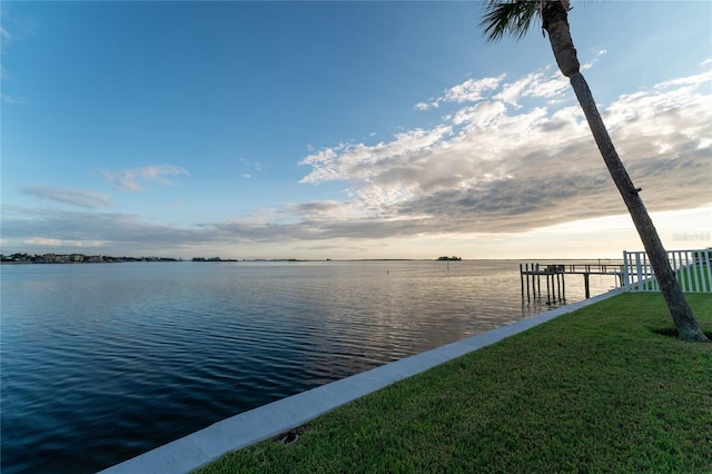 view of water feature with a boat dock