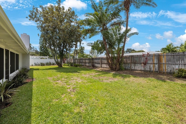 view of yard featuring a fenced backyard