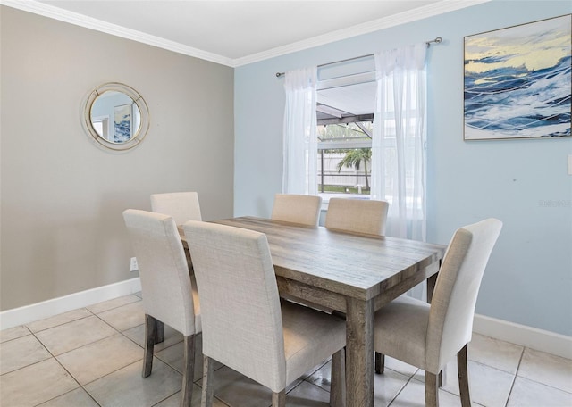 tiled dining room with ornamental molding