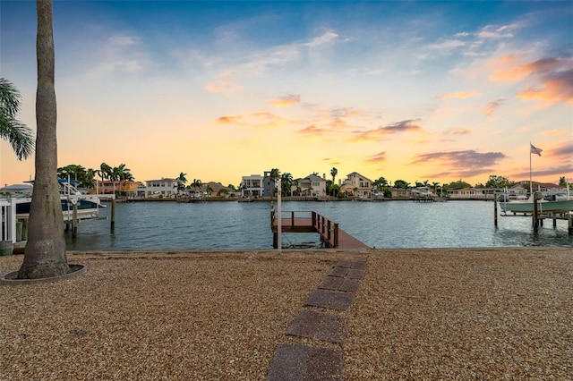 view of dock with a water view