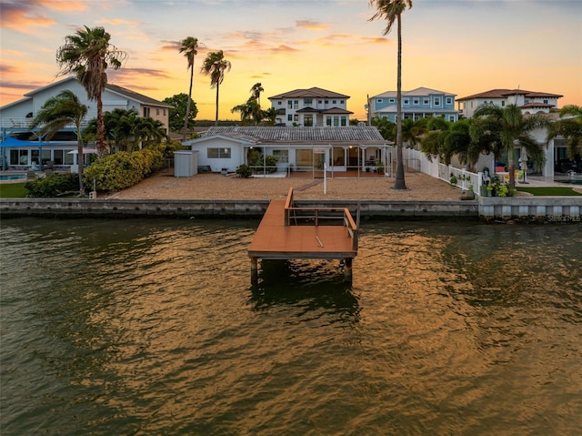 view of dock with a water view