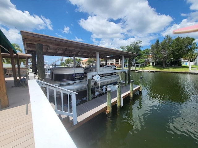 dock area with a water view