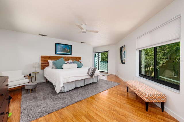 bedroom featuring ceiling fan and wood-type flooring