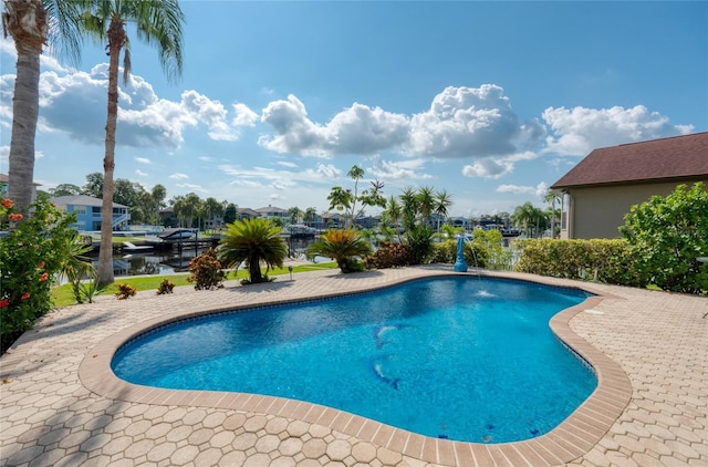 pool with a patio