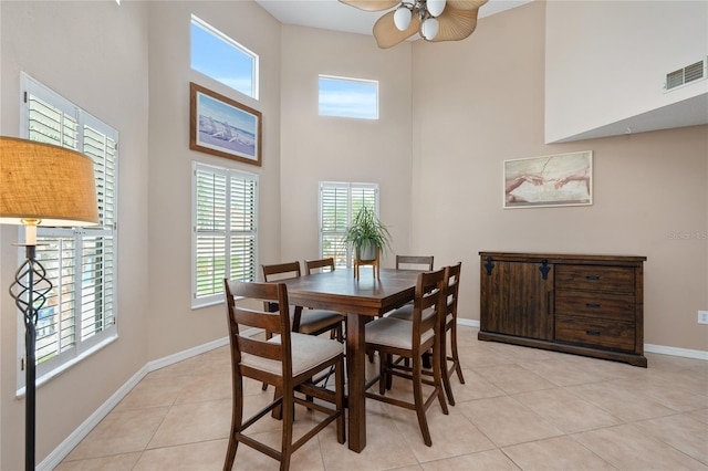 dining area featuring light tile patterned floors, ceiling fan, and a wealth of natural light