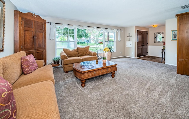 living room featuring carpet floors