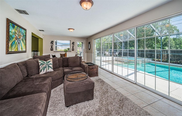 view of tiled living room