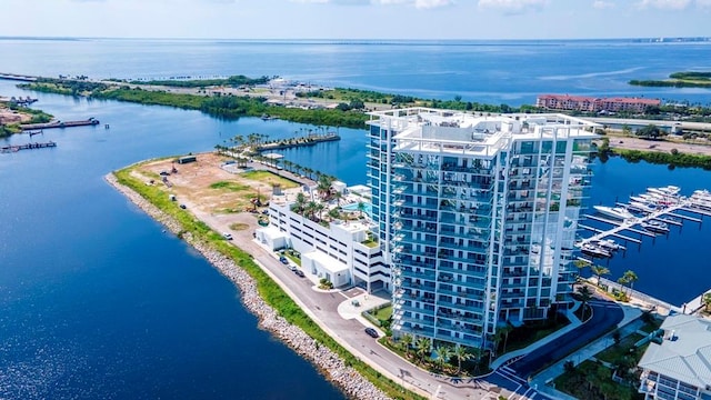 aerial view with a water view