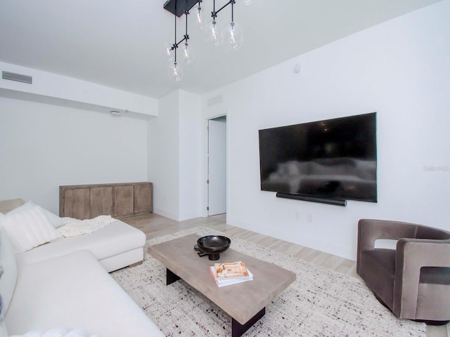 living room with light wood-type flooring