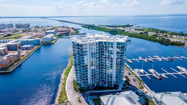 aerial view with a water view