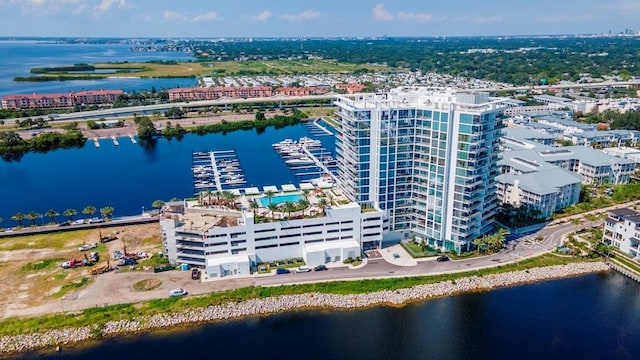 bird's eye view featuring a water view