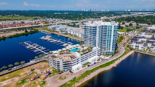 aerial view with a water view