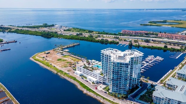 aerial view with a water view