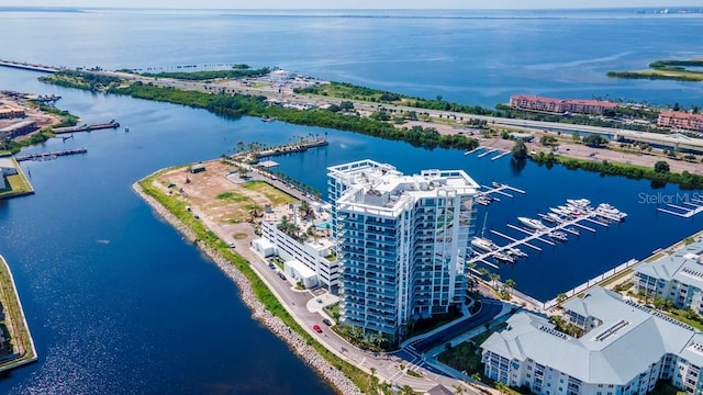 bird's eye view featuring a water view