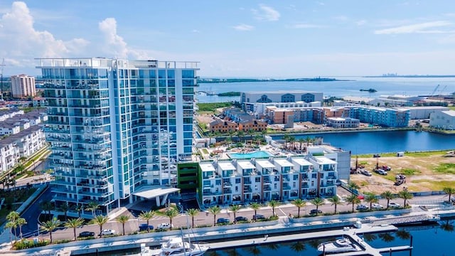 aerial view with a water view