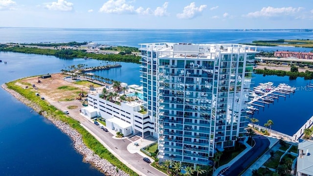 aerial view with a water view