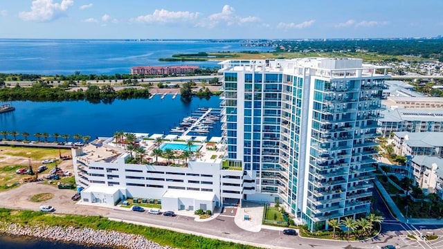 aerial view with a water view