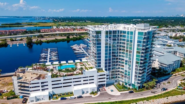 bird's eye view featuring a water view