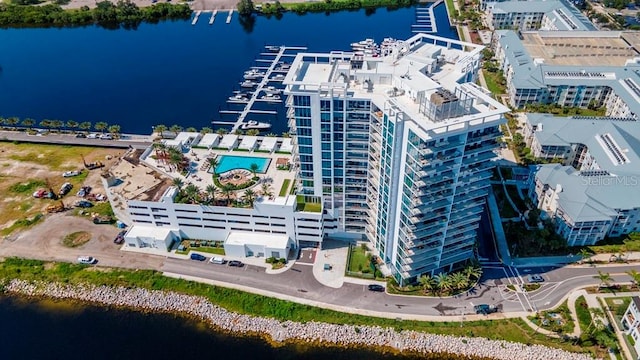 aerial view with a water view