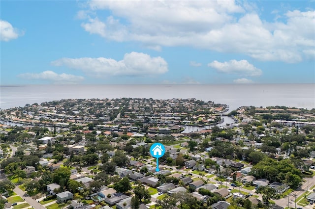 aerial view with a water view and a residential view