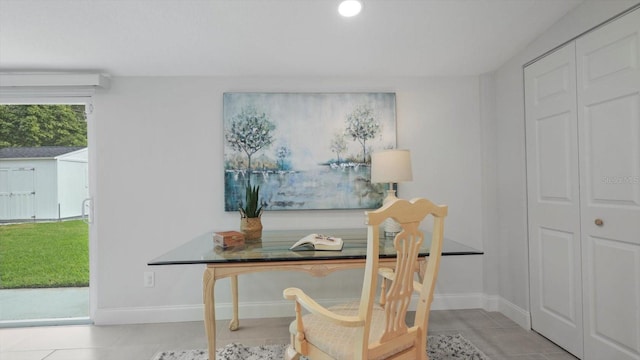 office with light tile patterned floors