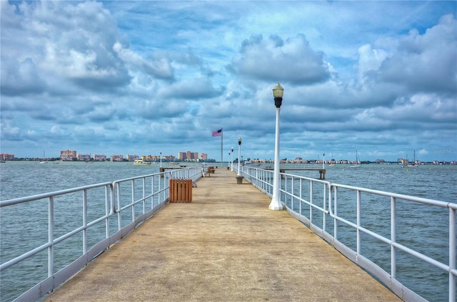 dock area with a water view