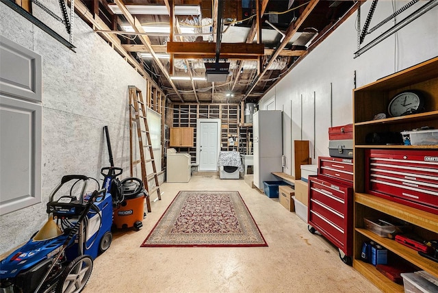 garage with a garage door opener