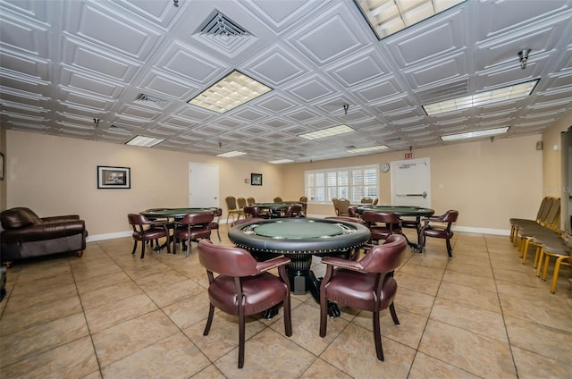 rec room featuring light tile patterned flooring