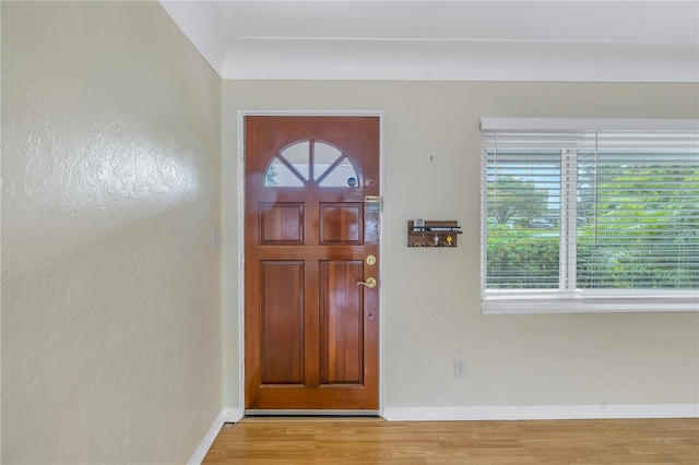 entrance foyer featuring light wood-type flooring and a wealth of natural light