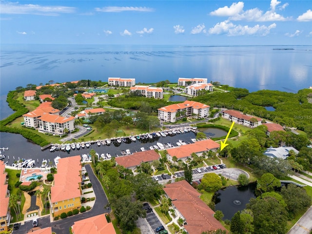 aerial view with a water view