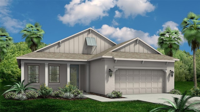 view of front facade with a front lawn and a garage