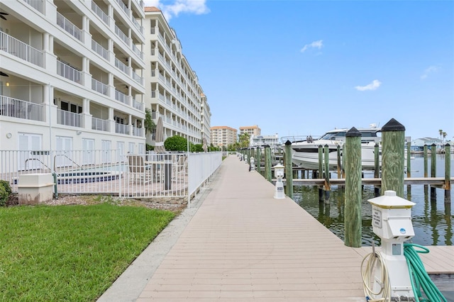 dock area with a water view