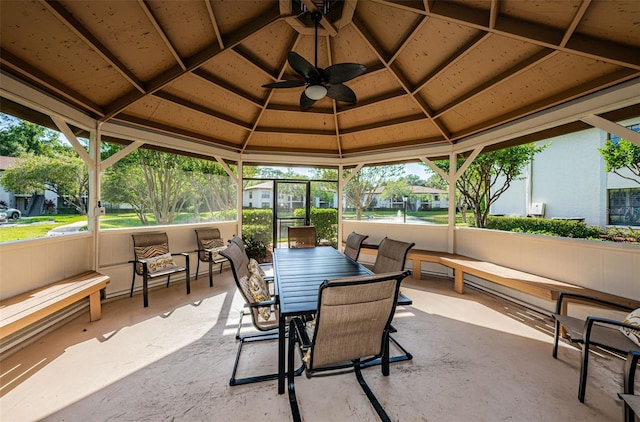 view of patio / terrace featuring a gazebo and ceiling fan