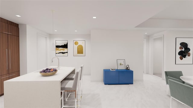 dining space with light tile patterned floors