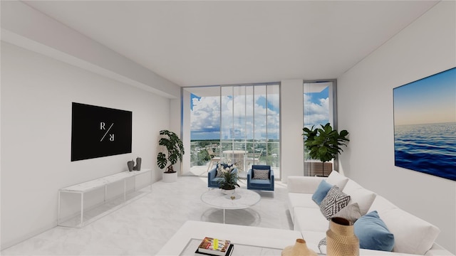 living room with expansive windows