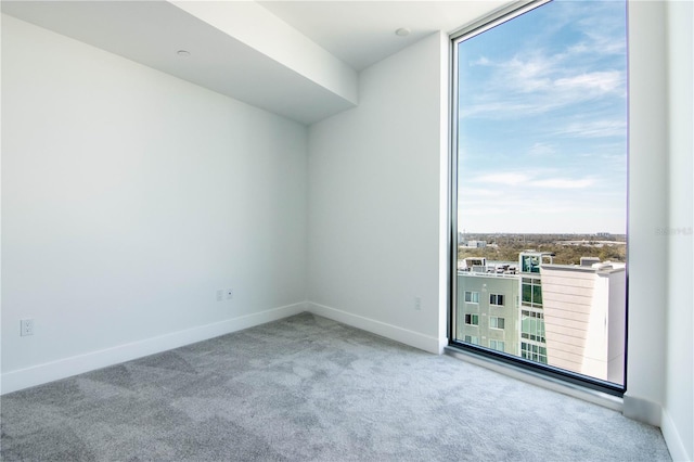 spare room featuring baseboards, floor to ceiling windows, and carpet flooring