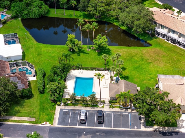 aerial view with a water view