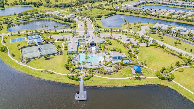 aerial view featuring a water view