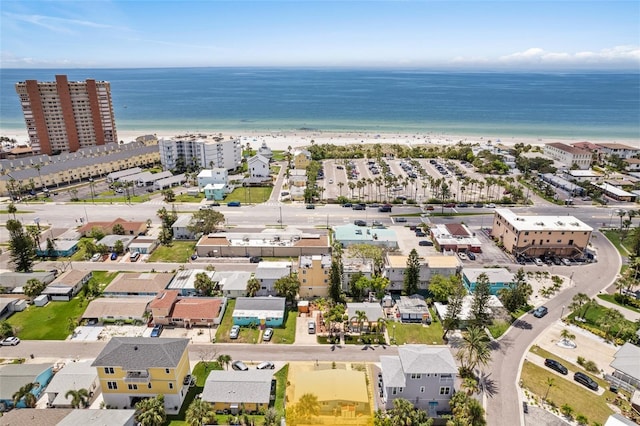 bird's eye view with a view of the beach and a water view