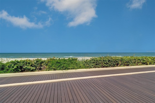 view of water feature with a beach view