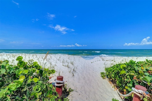 property view of water featuring a view of the beach