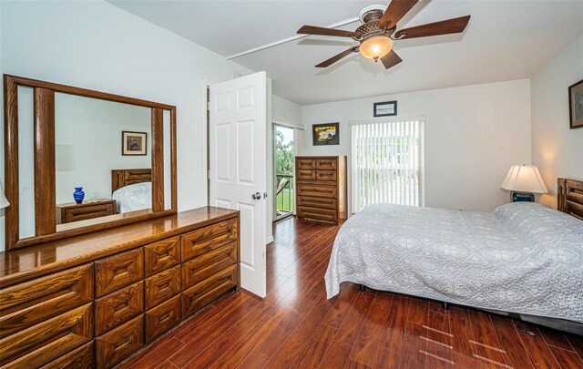 bedroom featuring ceiling fan and dark hardwood / wood-style floors