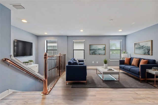 living room with hardwood / wood-style flooring