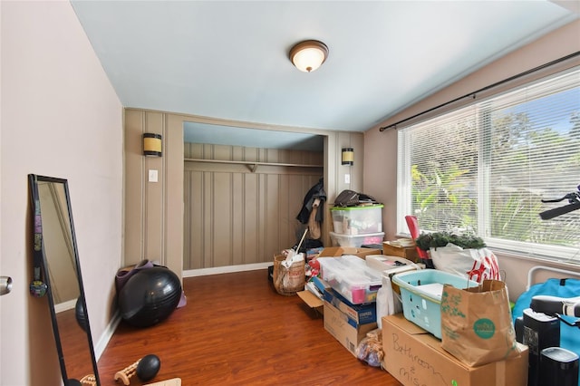 exercise area with hardwood / wood-style flooring