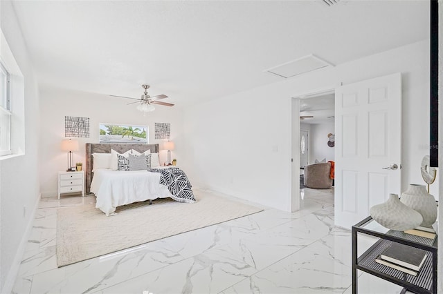 bedroom featuring ceiling fan