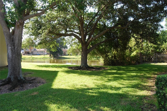 view of yard with a water view